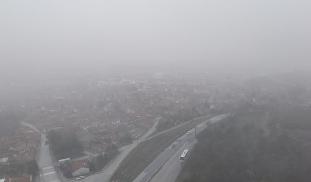 Eskişehir'de yoğun sis havadan görüntülendi