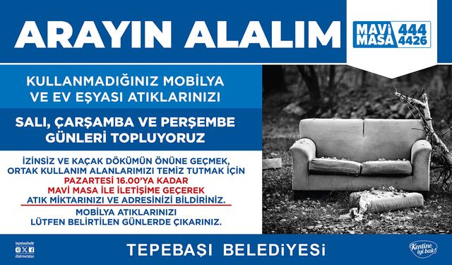 Tepebaşı Belediyesi eski mobilyaları evinizden teslim alıyor