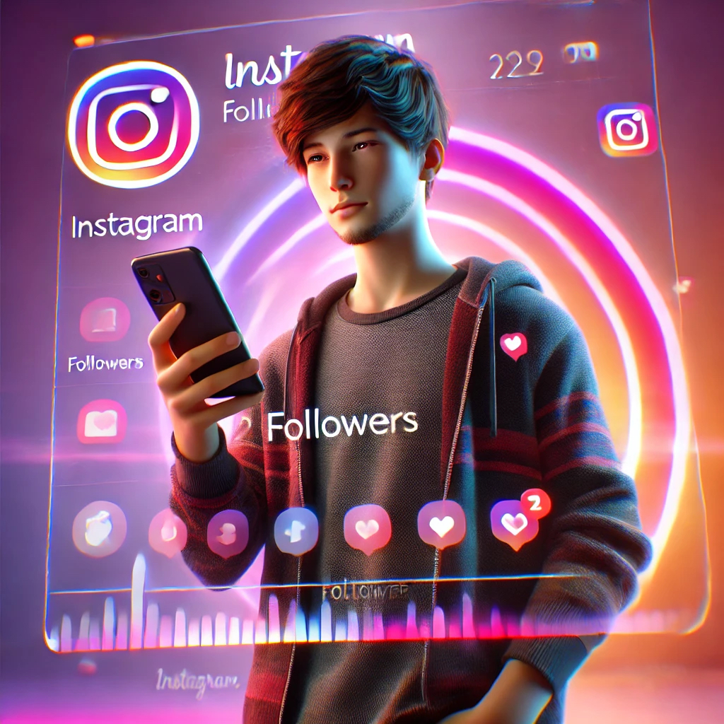 Dall·e 2024 10 04 15.13.20 A Highly Realistic Image Representing An Instagram Follower, Featuring A Young Person Casually Holding A Smartphone With The Instagram App Open. The S